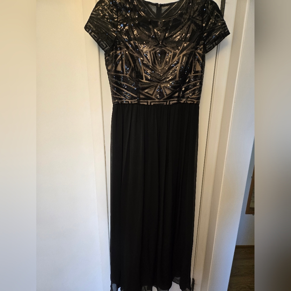Black Sequin Elegant Floor Length Cocktail Gown